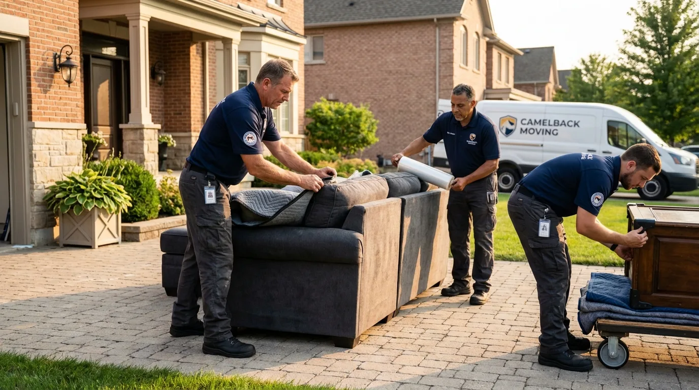 Large estate moving crew wrapping furniture in Muskegon, MI