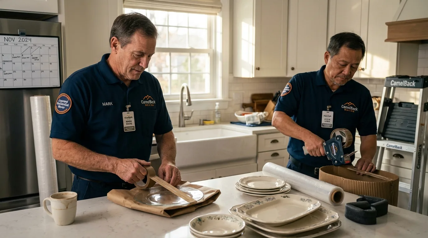 Professional crew packing kitchen dishware in Muskegon, MI